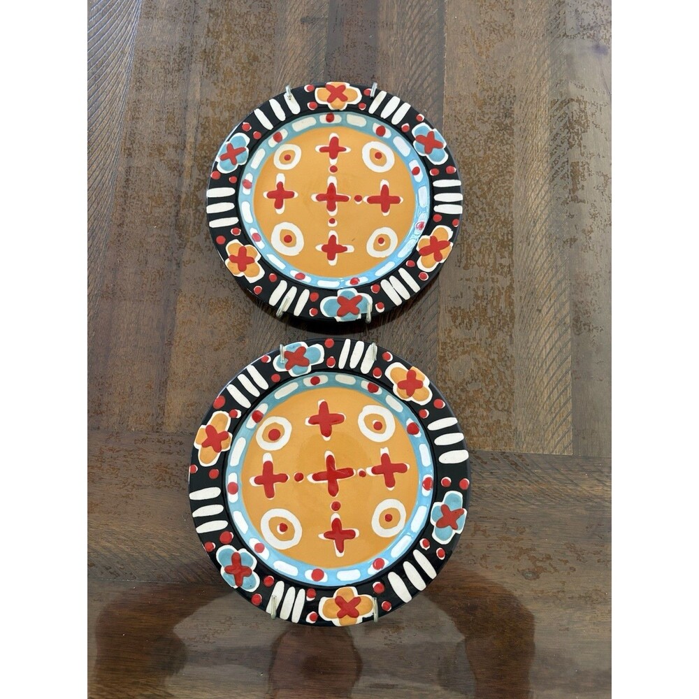 Set Of 2 Rebeca Collins “peace Pipe” 1990 AJ Collective Plates